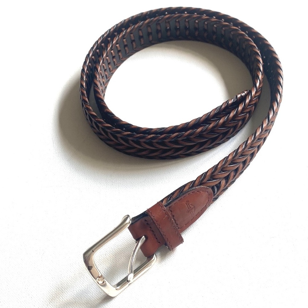 Dockers Brown Leather Woven Braided Mens Belt with silver buckle, Size :‎ 42